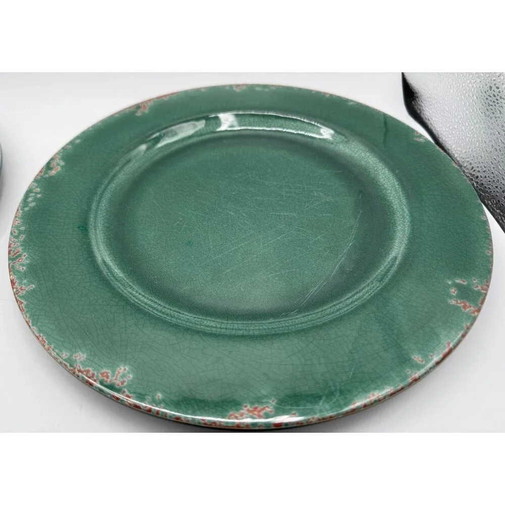 Williams-Sonoma Rustic Green Crackle Melamine Dinner Plates Set of 3 HTF Color